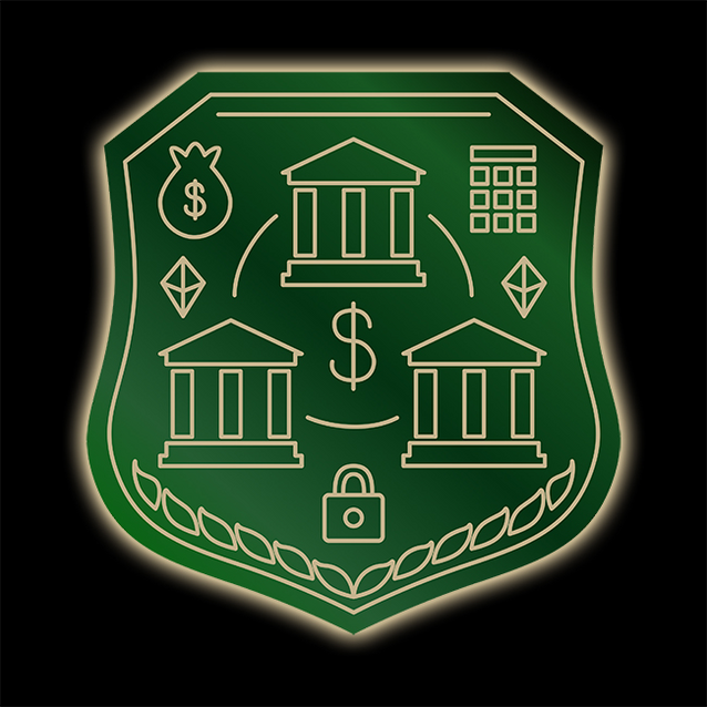 <strong>Banking Guild</strong><p class="pt-1">Building a <span class="underline">Bank</span> unlocks the gateway between off- and on-chain and allows players to withdraw in-game currency as ERC-20 token to their wallet. A tax is collected and distributed to the guild's members based on their ownership share.</p>